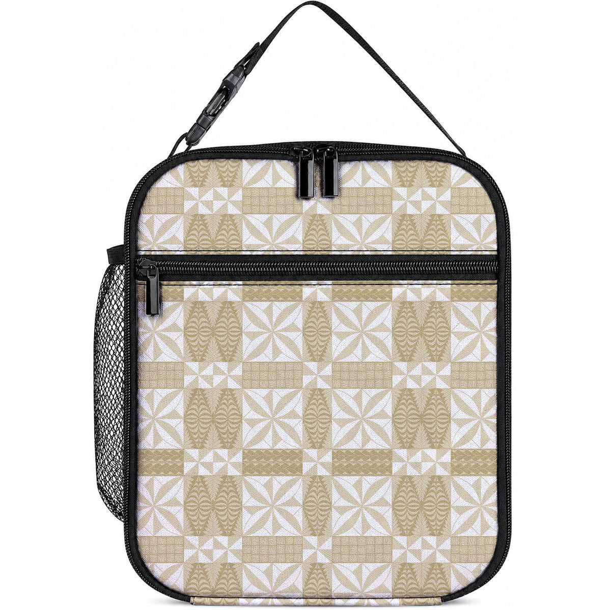 Beige Ngatu Pattern Malo e Lelei Tonga Lunch Bag LT14 10.2 × 8.3 × 4.3 inch Beige - Polynesian Pride