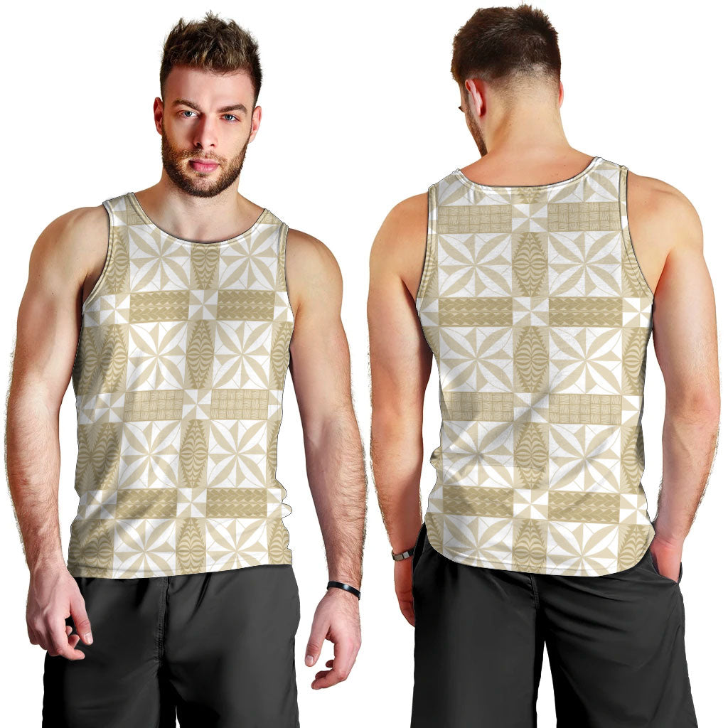 Beige Ngatu Pattern Malo e Lelei Tonga Men Tank Top LT14 - Polynesian Pride