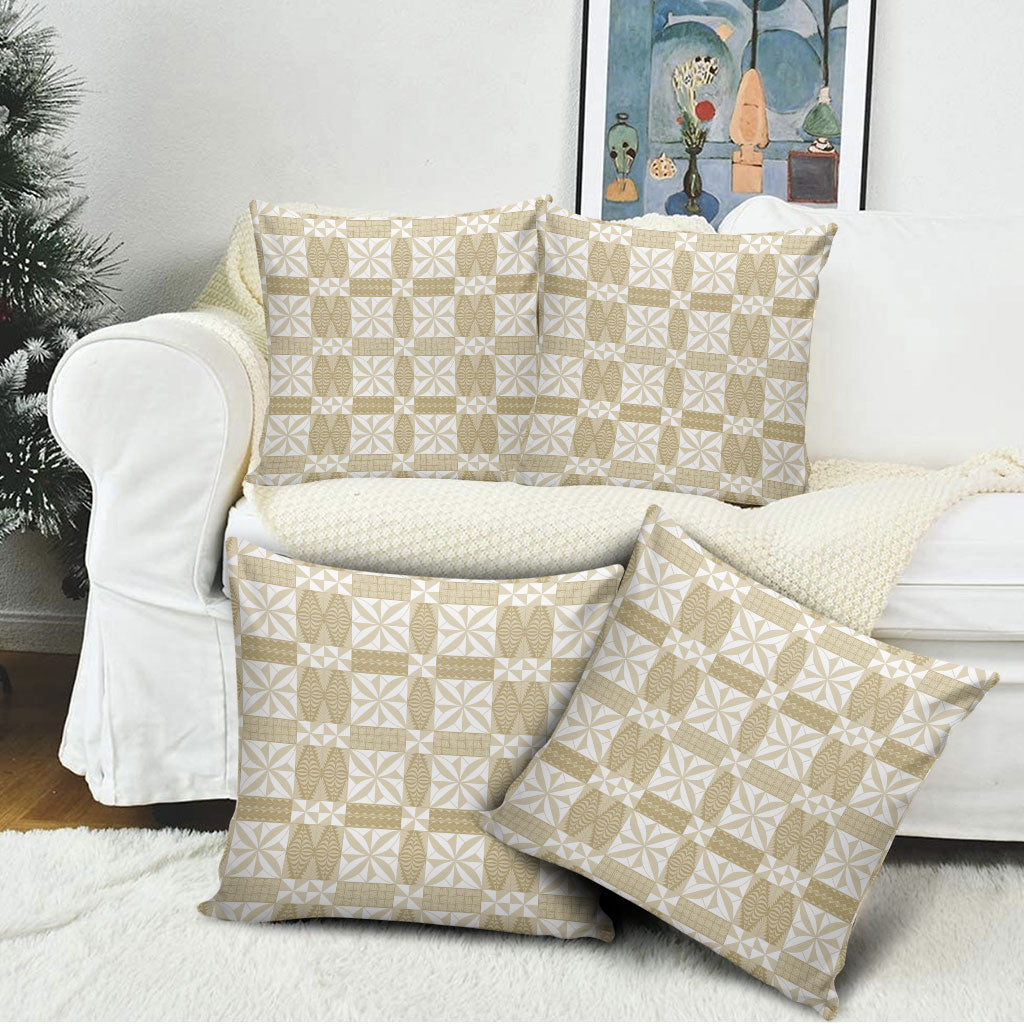 Beige Ngatu Pattern Malo e Lelei Tonga Pillow Cover LT14 - Polynesian Pride