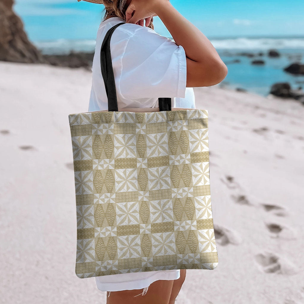 Beige Ngatu Pattern Malo e Lelei Tonga Tote Bag LT14 - Polynesian Pride
