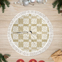 Beige Ngatu Pattern Malo e Lelei Tonga Tree Skirt LT14 Fringed Beige - Polynesian Pride