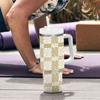 Beige Ngatu Pattern Malo e Lelei Tonga Tumbler With Handle LT14 - Polynesian Pride
