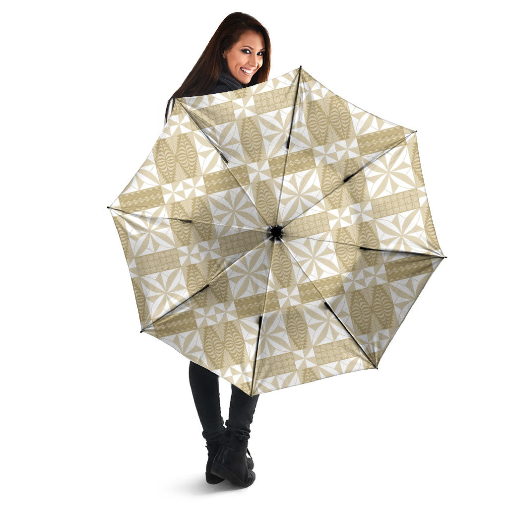 Beige Ngatu Pattern Malo e Lelei Tonga Umbrella LT14 - Polynesian Pride