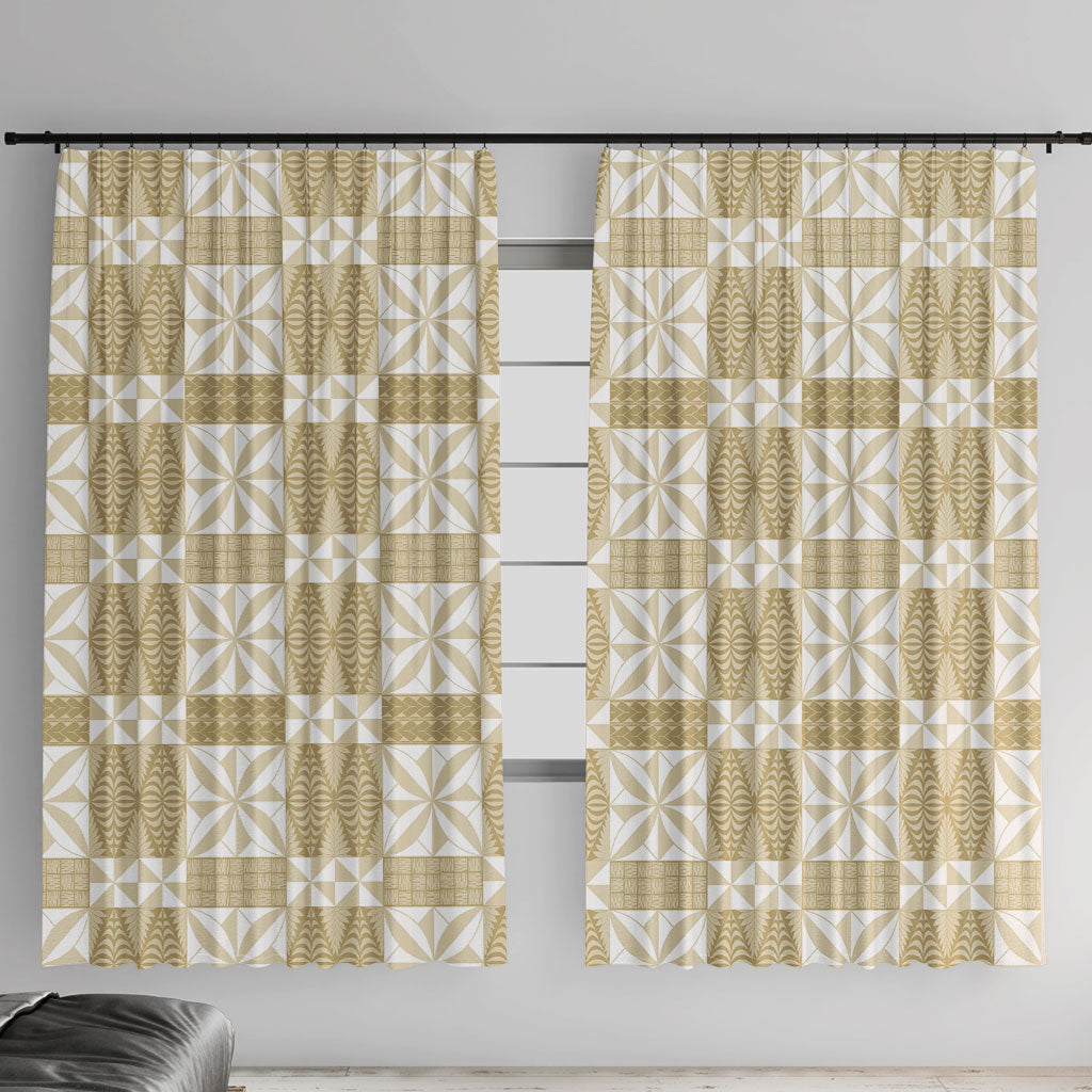Beige Ngatu Pattern Malo e Lelei Tonga Window Curtain LT14 With Hooks Beige - Polynesian Pride