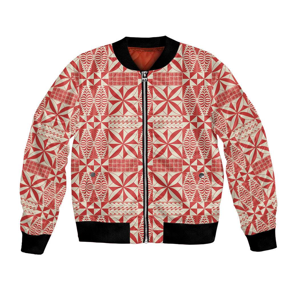 Red Ngatu Pattern Malo e Lelei Tonga Bomber Jacket LT14 Unisex Red - Polynesian Pride
