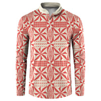 Red Ngatu Pattern Malo e Lelei Tonga Button Sweatshirt LT14 Red - Polynesian Pride