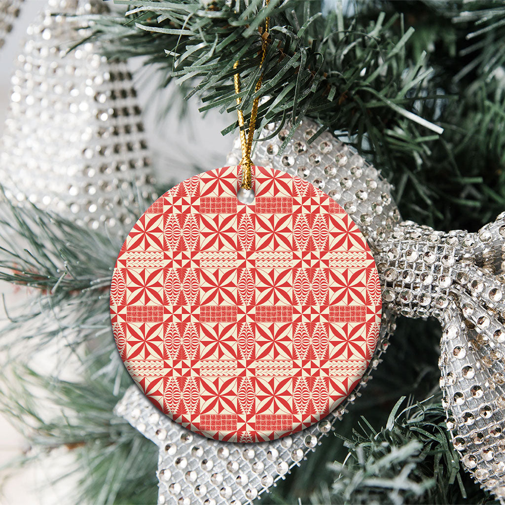 Red Ngatu Pattern Malo e Lelei Tonga Ceramic Ornament LT14 - Polynesian Pride