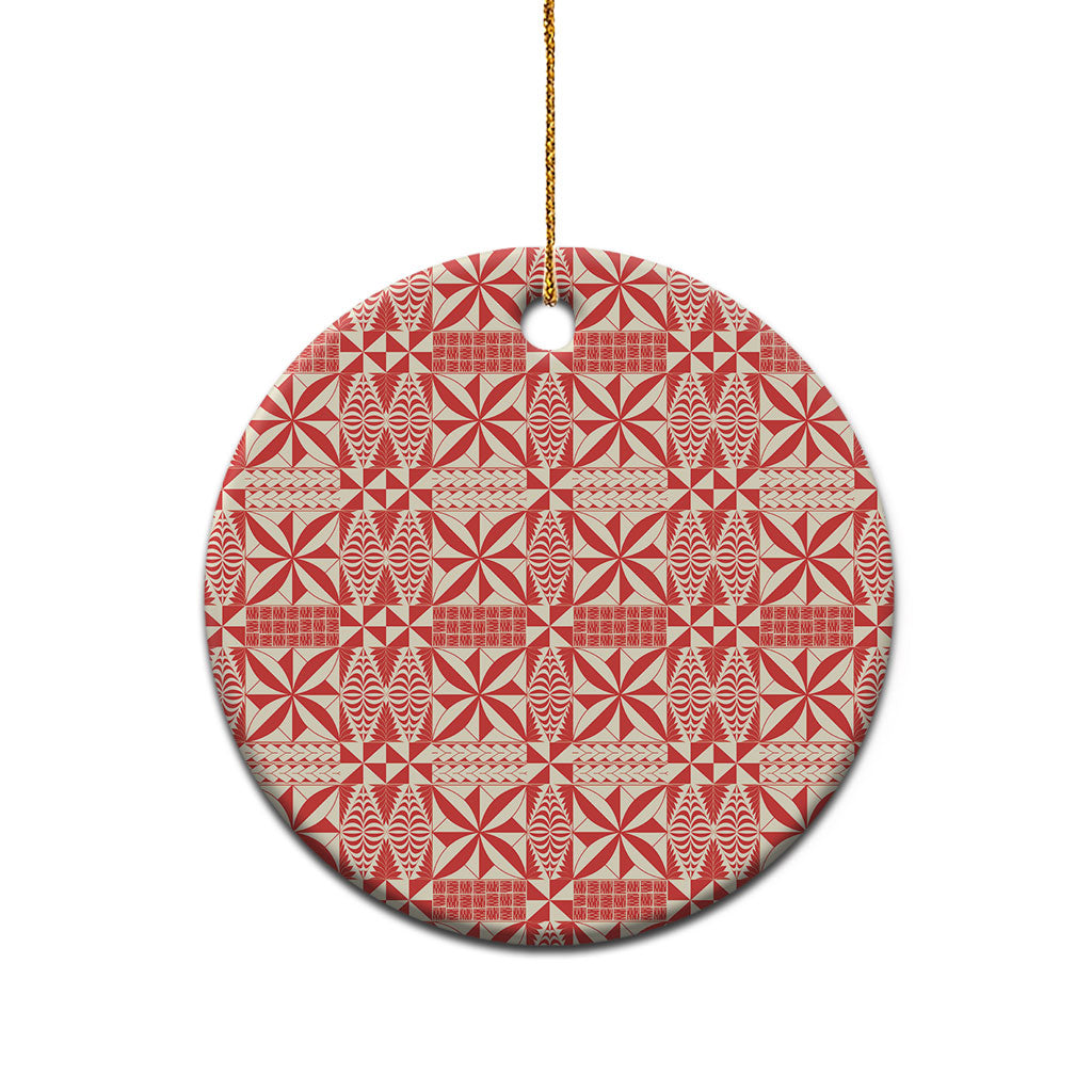 Red Ngatu Pattern Malo e Lelei Tonga Ceramic Ornament LT14 - Polynesian Pride