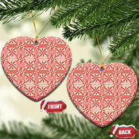 Red Ngatu Pattern Malo e Lelei Tonga Ceramic Ornament LT14 Heart Red - Polynesian Pride