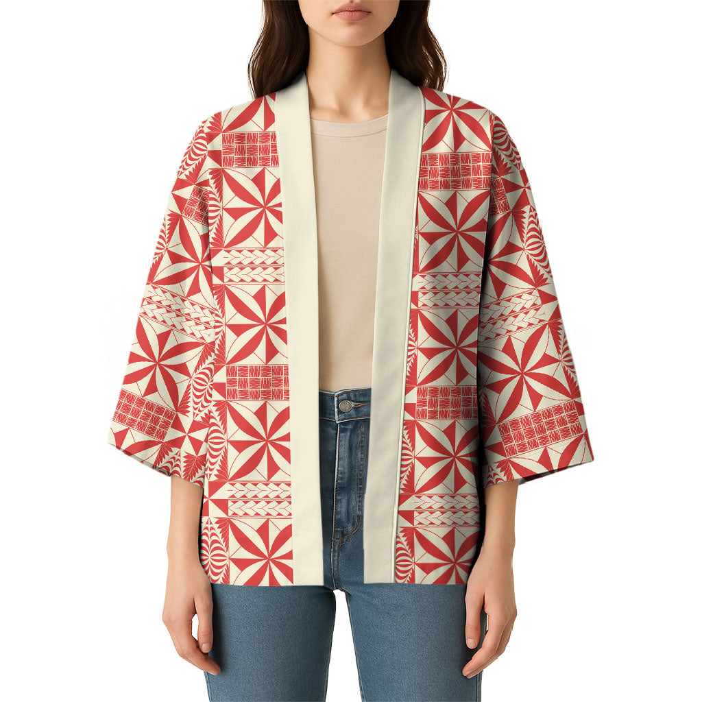 Red Ngatu Pattern Malo e Lelei Tonga Kimono LT14 - Polynesian Pride