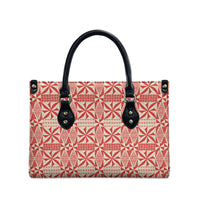 Red Ngatu Pattern Malo e Lelei Tonga Leather Bag LT14 - Polynesian Pride