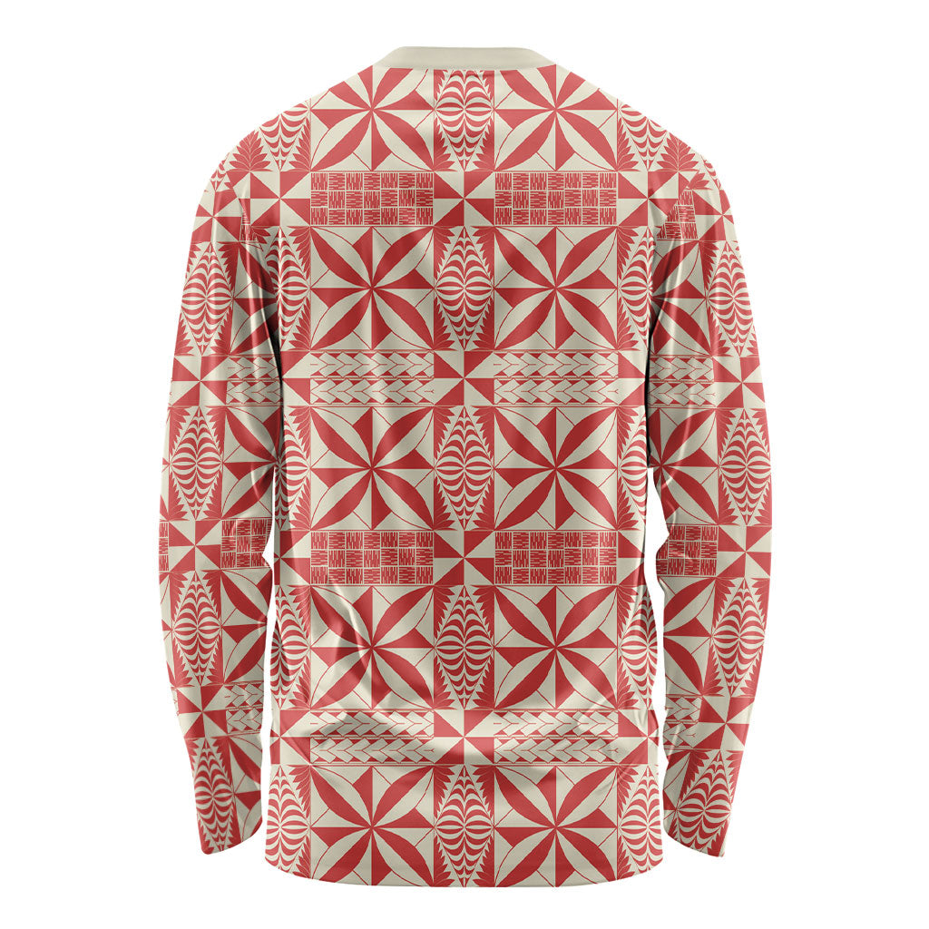 Red Ngatu Pattern Malo e Lelei Tonga Long Sleeve Shirt LT14 - Polynesian Pride