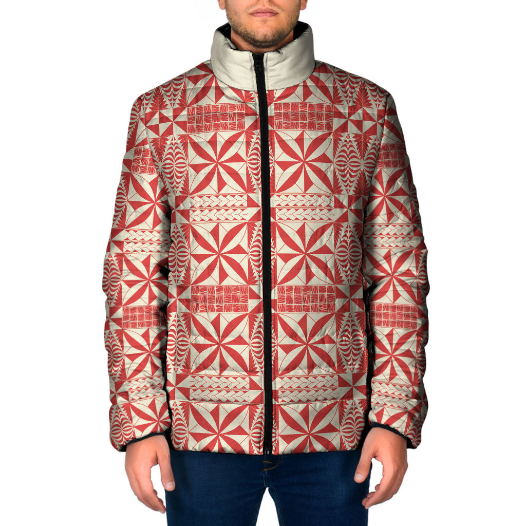 Red Ngatu Pattern Malo e Lelei Tonga Padded Jacket LT14 Men Red - Polynesian Pride