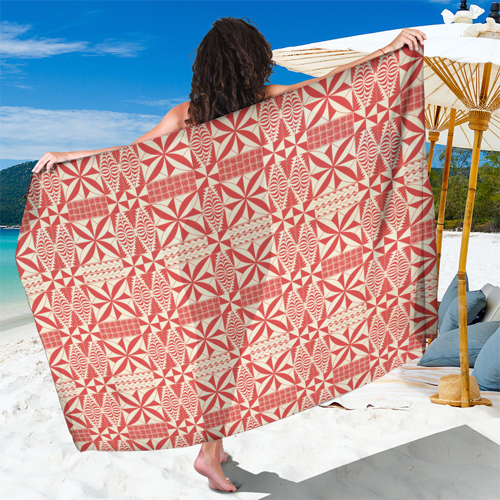 Red Ngatu Pattern Malo e Lelei Tonga Sarong LT14 One Size 44 x 66 inches Red - Polynesian Pride