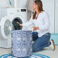 Blue Ngatu Pattern Malo e Lelei Tonga Laundry Basket LT14 - Polynesian Pride