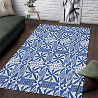 Blue Ngatu Pattern Malo e Lelei Tonga Area Rug LT14 Blue - Polynesian Pride