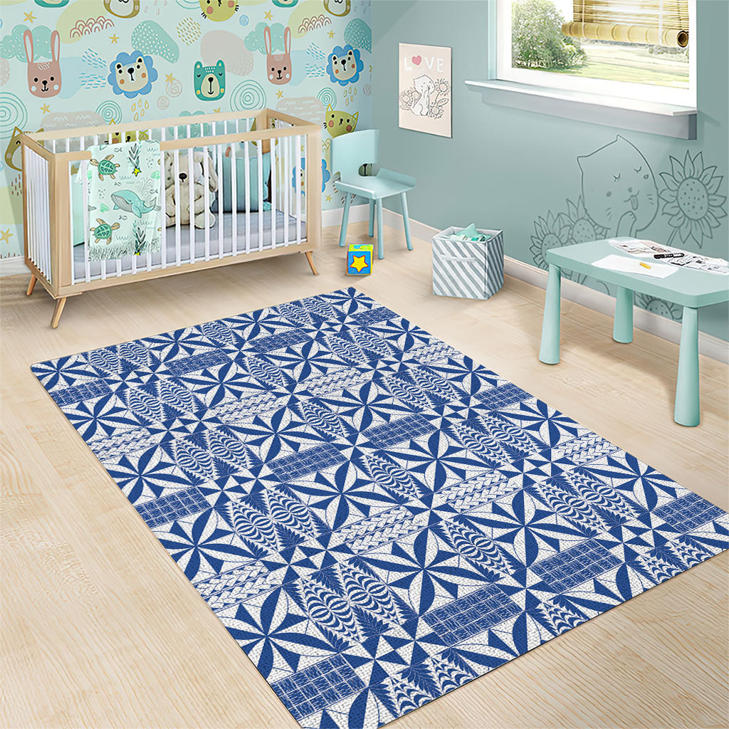 Blue Ngatu Pattern Malo e Lelei Tonga Area Rug LT14 - Polynesian Pride