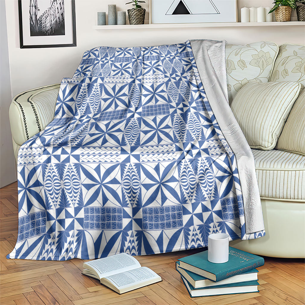 Blue Ngatu Pattern Malo e Lelei Tonga Blanket LT14 Blue - Polynesian Pride