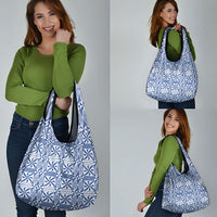 Blue Ngatu Pattern Malo e Lelei Tonga Grocery Bag LT14 - Polynesian Pride