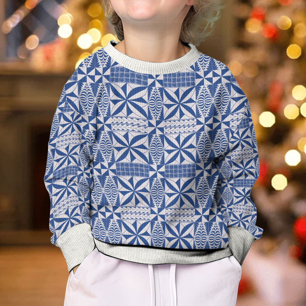 Blue Ngatu Pattern Malo e Lelei Tonga Kid Ugly Christmas Sweater LT14 - Polynesian Pride