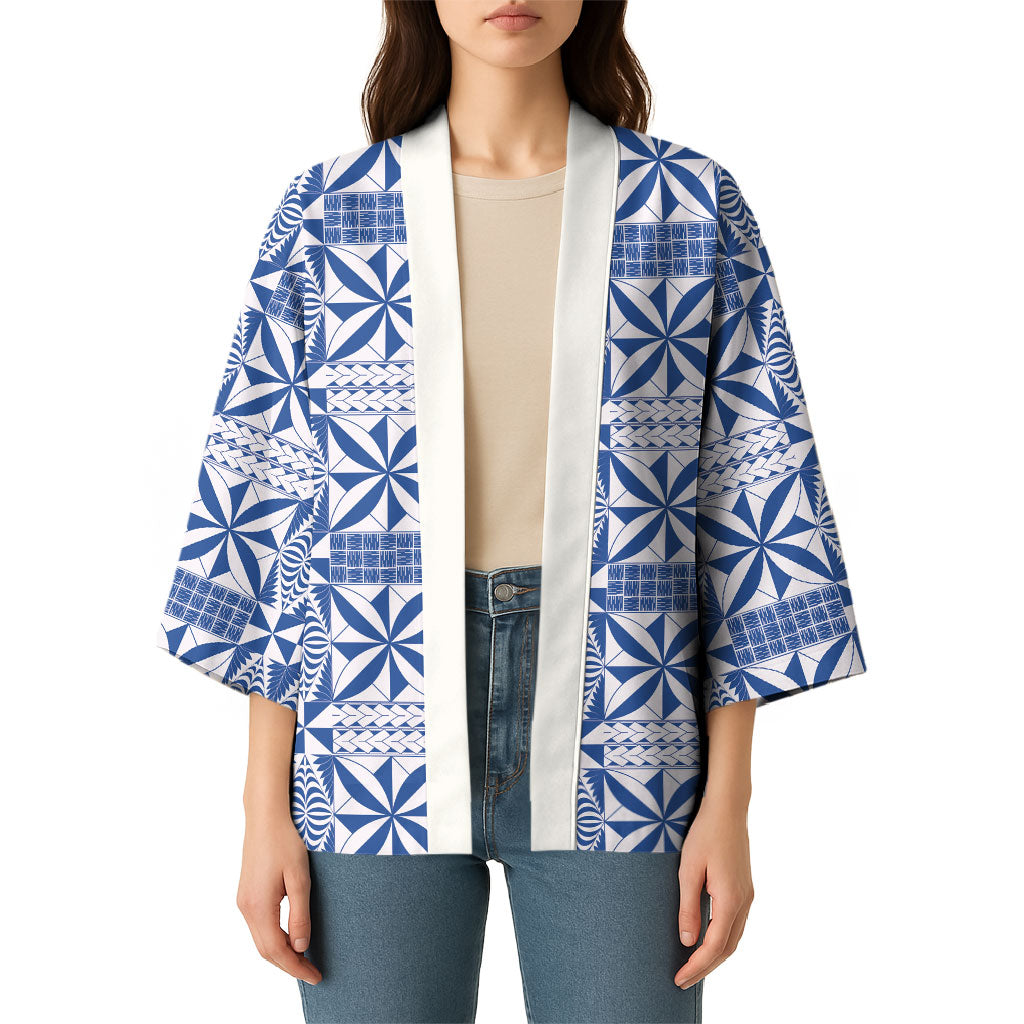 Blue Ngatu Pattern Malo e Lelei Tonga Kimono LT14 - Polynesian Pride