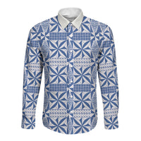 Blue Ngatu Pattern Malo e Lelei Tonga Long Sleeve Button Shirt LT14 Unisex Blue - Polynesian Pride