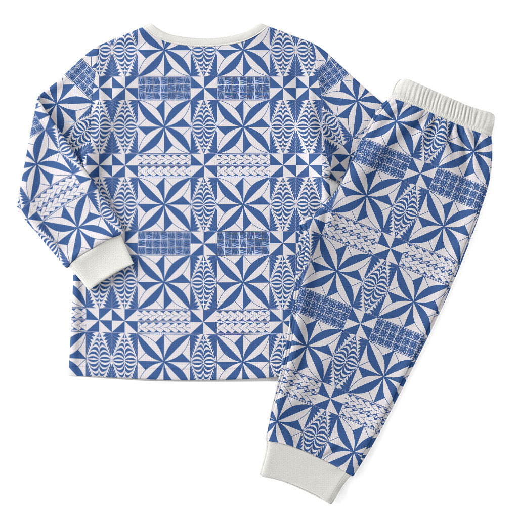 Blue Ngatu Pattern Malo e Lelei Tonga Christmas Pajama Set LT14 - Polynesian Pride