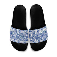 Blue Ngatu Pattern Malo e Lelei Tonga Slide Sandals LT14 Blue - Polynesian Pride