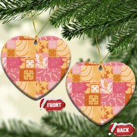 Aloha Hawaii Quilt Floral Patchwork Style Ceramic Ornament LT14 Heart Multicolor - Polynesian Pride