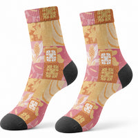 Aloha Hawaii Quilt Floral Patchwork Style Crew Socks LT14 - Polynesian Pride