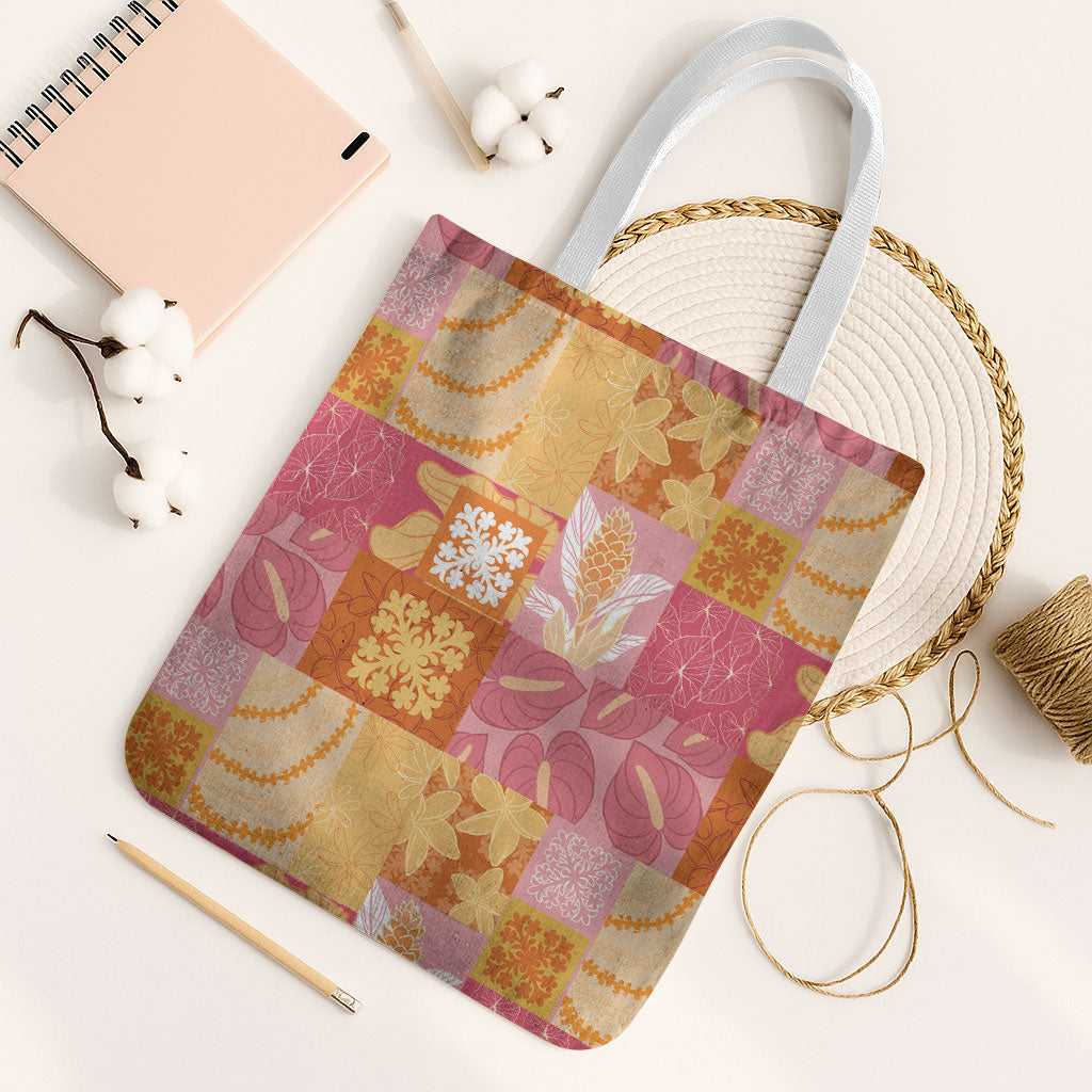 Aloha Hawaii Quilt Floral Patchwork Style Tote Bag LT14 White Strap One Size Multicolor - Polynesian Pride