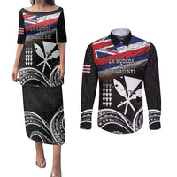 Hawaii Independence Day Couples Matching Puletasi and Long Sleeve Button Shirt La Kuokoa - Happy 28th November LT14 Black - Polynesian Pride
