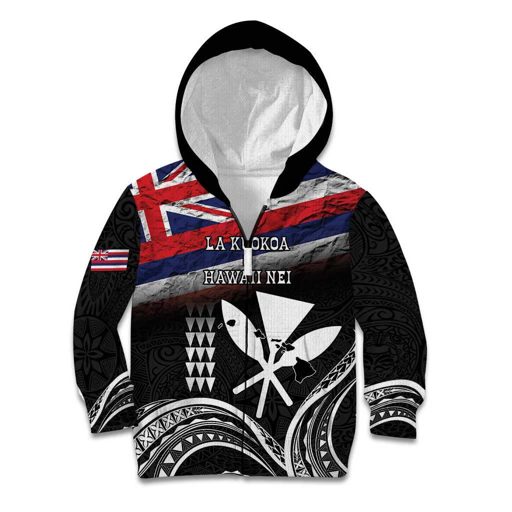 Hawaii Independence Day Kid Hoodie La Kuokoa - Happy 28th November LT14 Zip Hoodie Black - Polynesian Pride