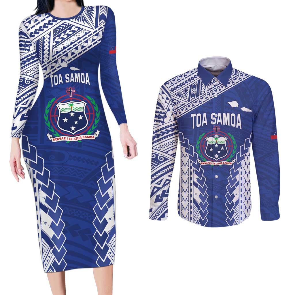 Toa Samoa Rugby Custom Couples Matching Long Sleeve Bodycon Dress and Long Sleeve Button Shirt Go Champions Pacific Samoan Pattern - Polynesian Pride