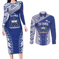 Toa Samoa Rugby Custom Couples Matching Long Sleeve Bodycon Dress and Long Sleeve Button Shirt Go Champions Pacific Samoan Pattern - Polynesian Pride