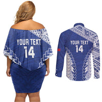 Toa Samoa Rugby Custom Couples Matching Off Shoulder Short Dress and Long Sleeve Button Shirt Go Champions Pacific Samoan Pattern - Polynesian Pride