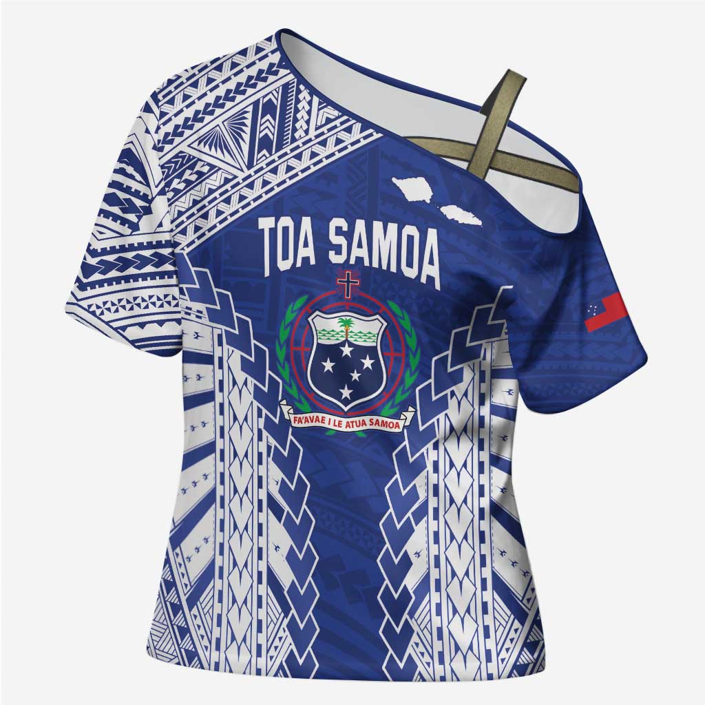 Toa Samoa Rugby Custom Cross Shoulder Shirt Go Champions Pacific Samoan Pattern - Polynesian Pride