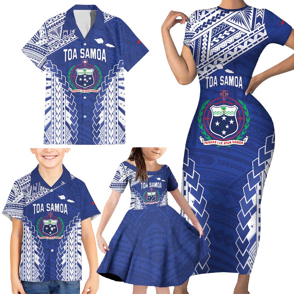 Toa Samoa Rugby Custom Family Matching Short Sleeve Bodycon Dress and Hawaiian Shirt Go Champions Pacific Samoan Pattern - Polynesian Pride