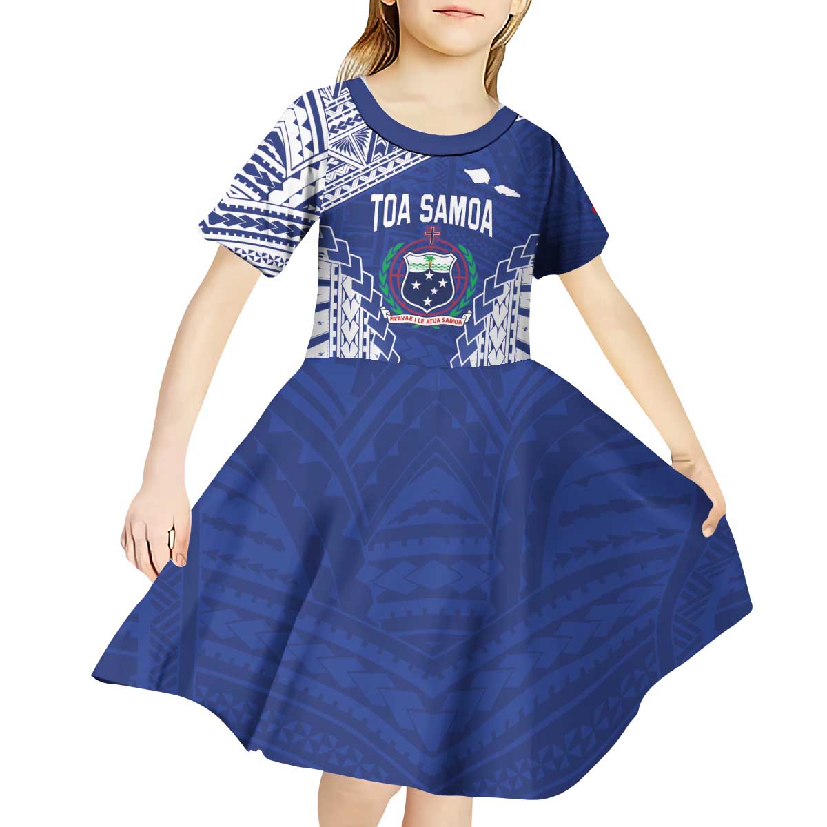 Toa Samoa Rugby Custom Kid Short Sleeve Dress Go Champions Pacific Samoan Pattern - Polynesian Pride