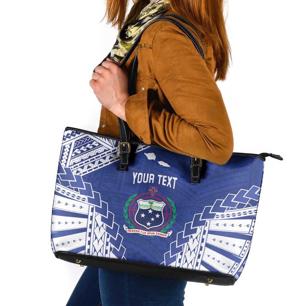 Toa Samoa Rugby Custom Leather Tote Bag Go Champions Pacific Samoan Pattern - Polynesian Pride