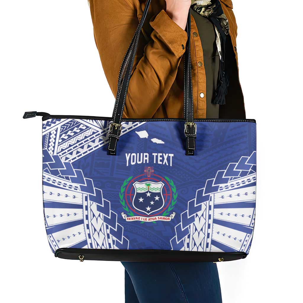 Toa Samoa Rugby Custom Leather Tote Bag Go Champions Pacific Samoan Pattern - Polynesian Pride