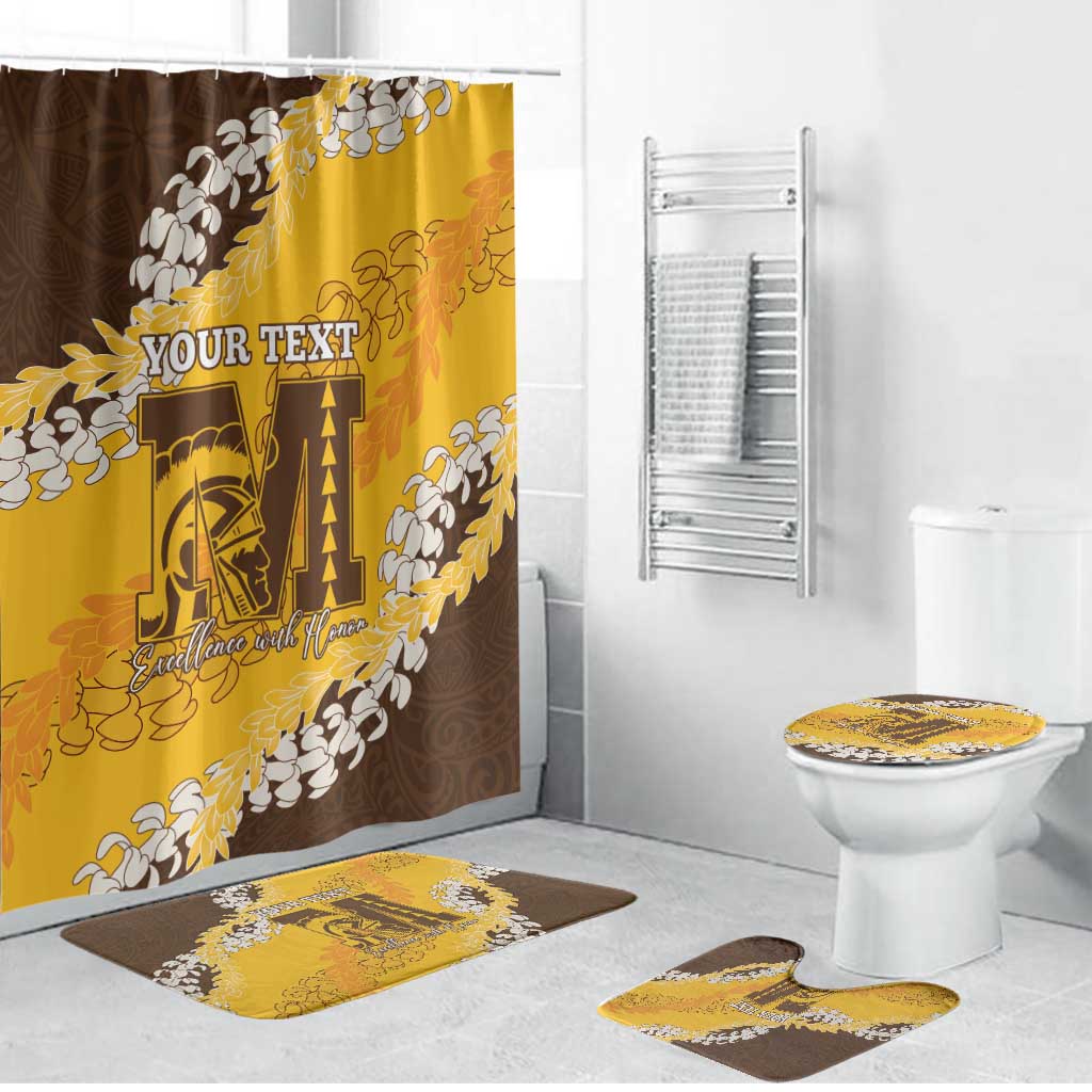 Personalized Mililani Hawaii High School Bathroom Set Puakenikeni Lei Hawaiian Pattern LT14 Bathroom Set (4 pcs) Yellow - Polynesian Pride