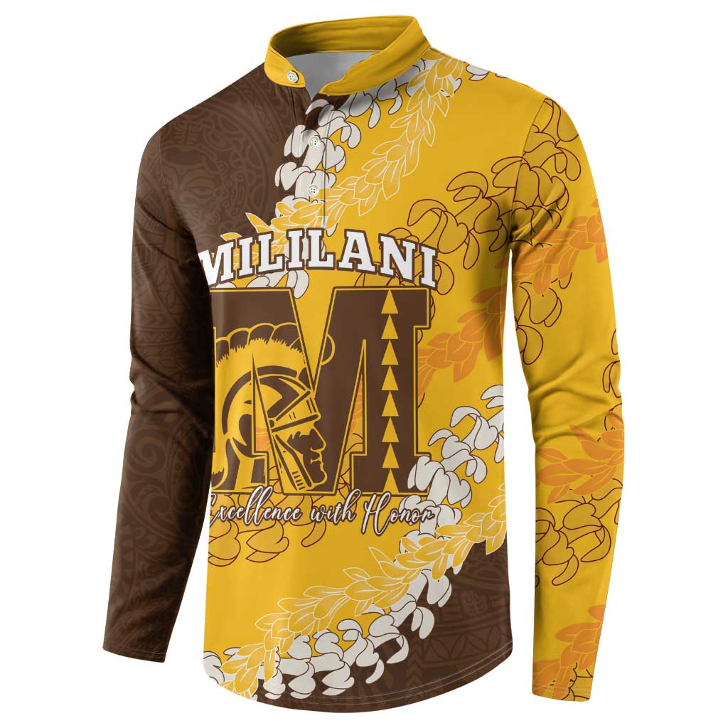 Personalized Mililani Hawaii High School Button Sweatshirt Puakenikeni Lei Hawaiian Pattern LT14 - Polynesian Pride