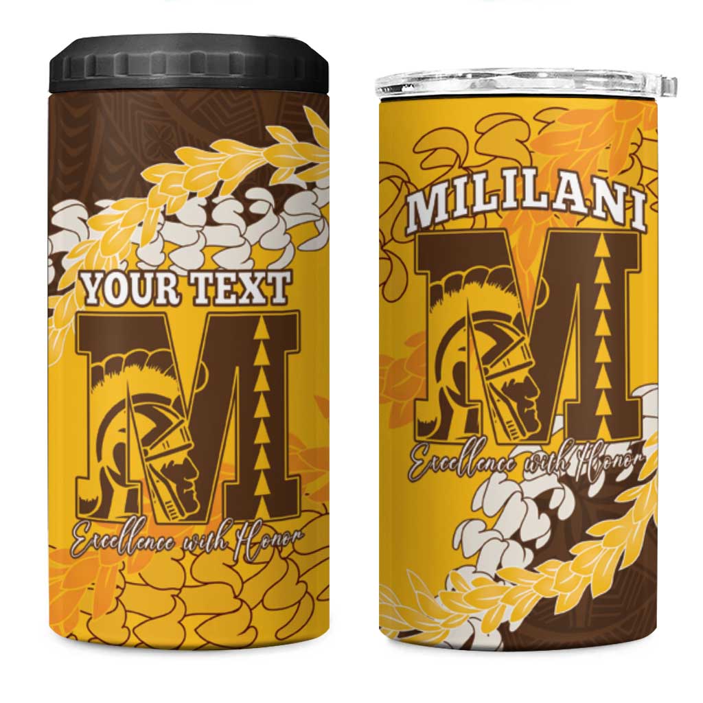 Personalized Mililani Hawaii High School 4 in 1 Can Cooler Tumbler Puakenikeni Lei Hawaiian Pattern LT14 One Size: 16 oz Yellow - Polynesian Pride