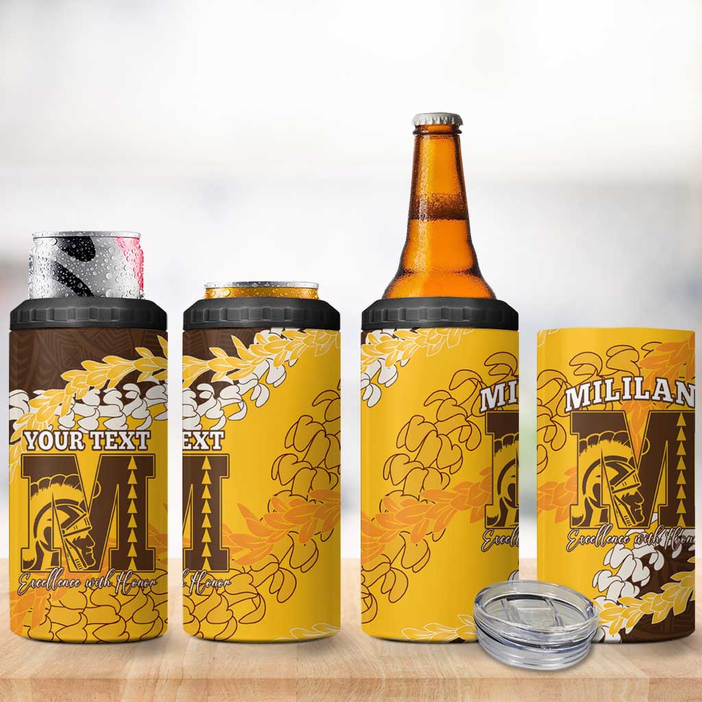 Personalized Mililani Hawaii High School 4 in 1 Can Cooler Tumbler Puakenikeni Lei Hawaiian Pattern LT14 - Polynesian Pride