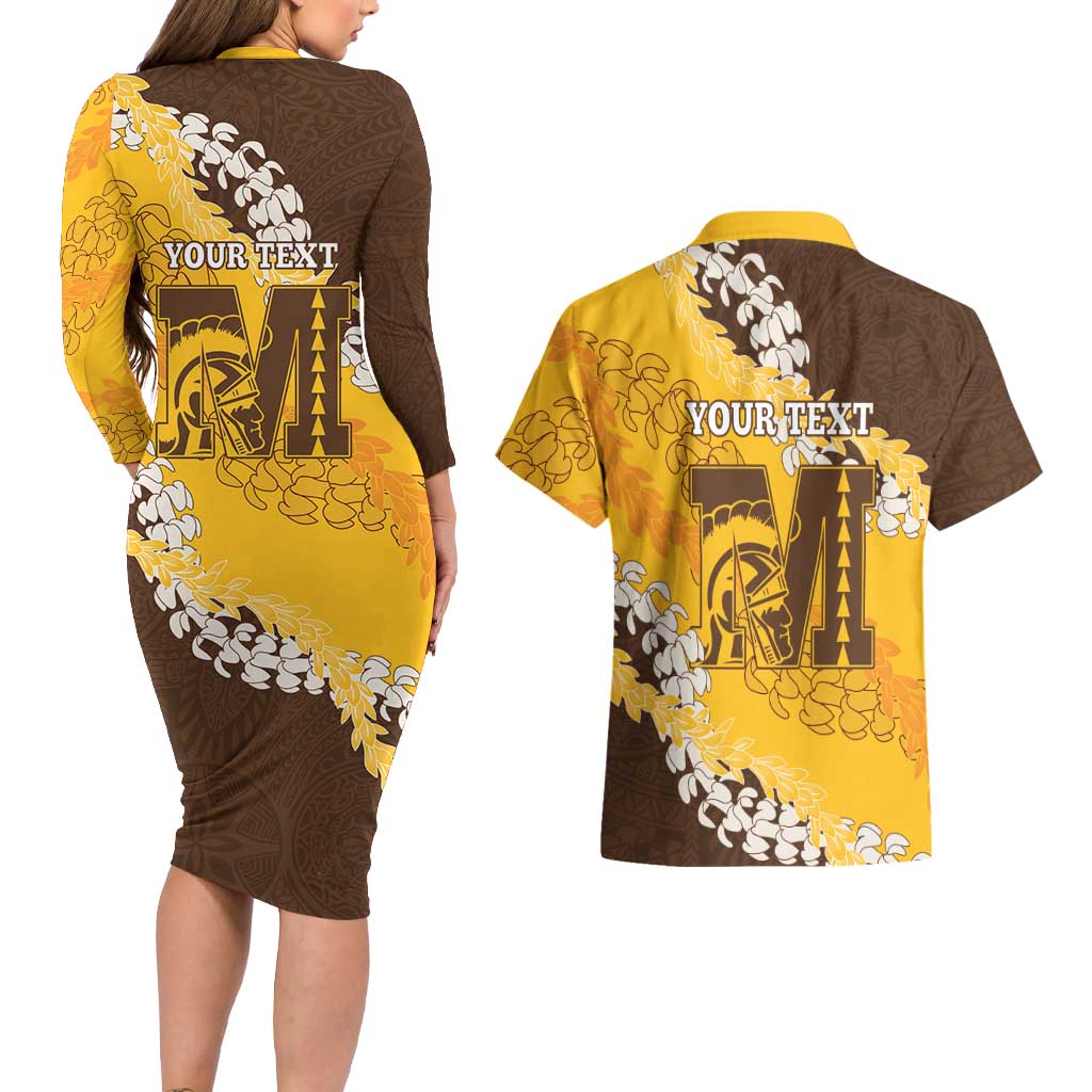 Personalized Mililani Hawaii High School Couples Matching Long Sleeve Bodycon Dress and Hawaiian Shirt Puakenikeni Lei Hawaiian Pattern LT14 - Polynesian Pride