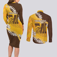 Personalized Mililani Hawaii High School Couples Matching Long Sleeve Bodycon Dress and Long Sleeve Button Shirt Puakenikeni Lei Hawaiian Pattern LT14 - Polynesian Pride