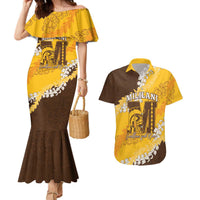 Personalized Mililani Hawaii High School Couples Matching Mermaid Dress and Hawaiian Shirt Puakenikeni Lei Hawaiian Pattern LT14 Yellow - Polynesian Pride