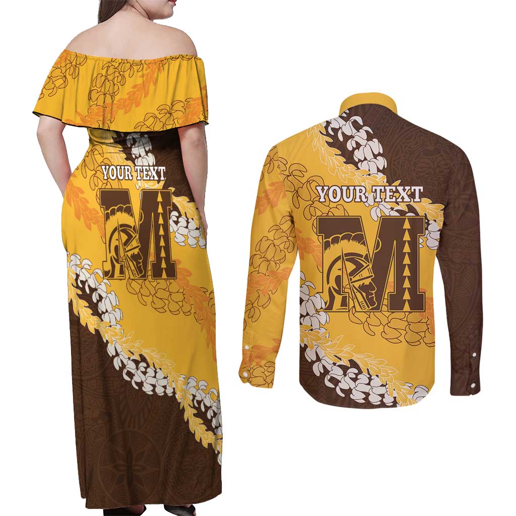 Personalized Mililani Hawaii High School Couples Matching Off Shoulder Maxi Dress and Long Sleeve Button Shirt Puakenikeni Lei Hawaiian Pattern LT14 - Polynesian Pride