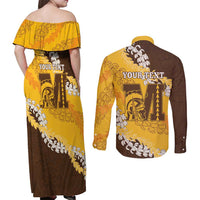 Personalized Mililani Hawaii High School Couples Matching Off Shoulder Maxi Dress and Long Sleeve Button Shirt Puakenikeni Lei Hawaiian Pattern LT14 - Polynesian Pride